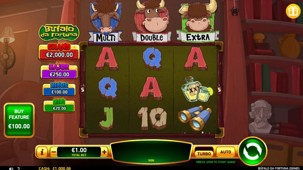 Tampilan antarmuka mobile slot Buffalo da Fortuna dengan latar belakang matahari terbenam